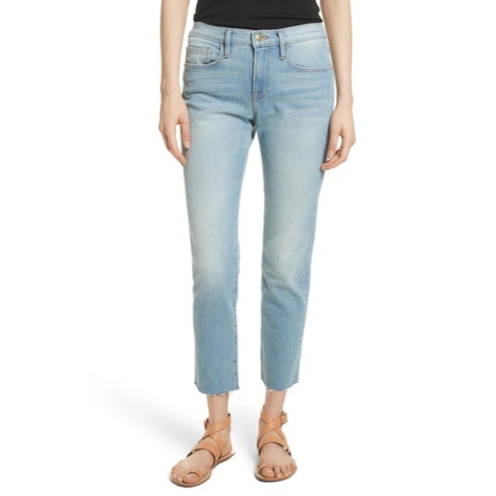 New FRAME Le Boy High Waist Raw Hem Cropped Jeans In Pamder End